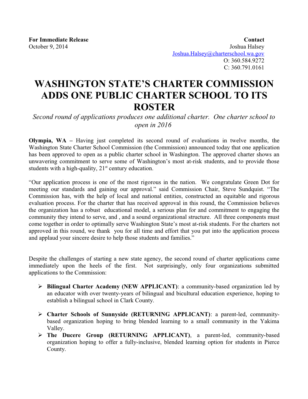 Washington State S Charter Commission Addsonepublic Charter School to Its Roster