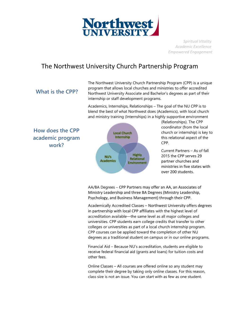 The Northwest University Church Partnership Program