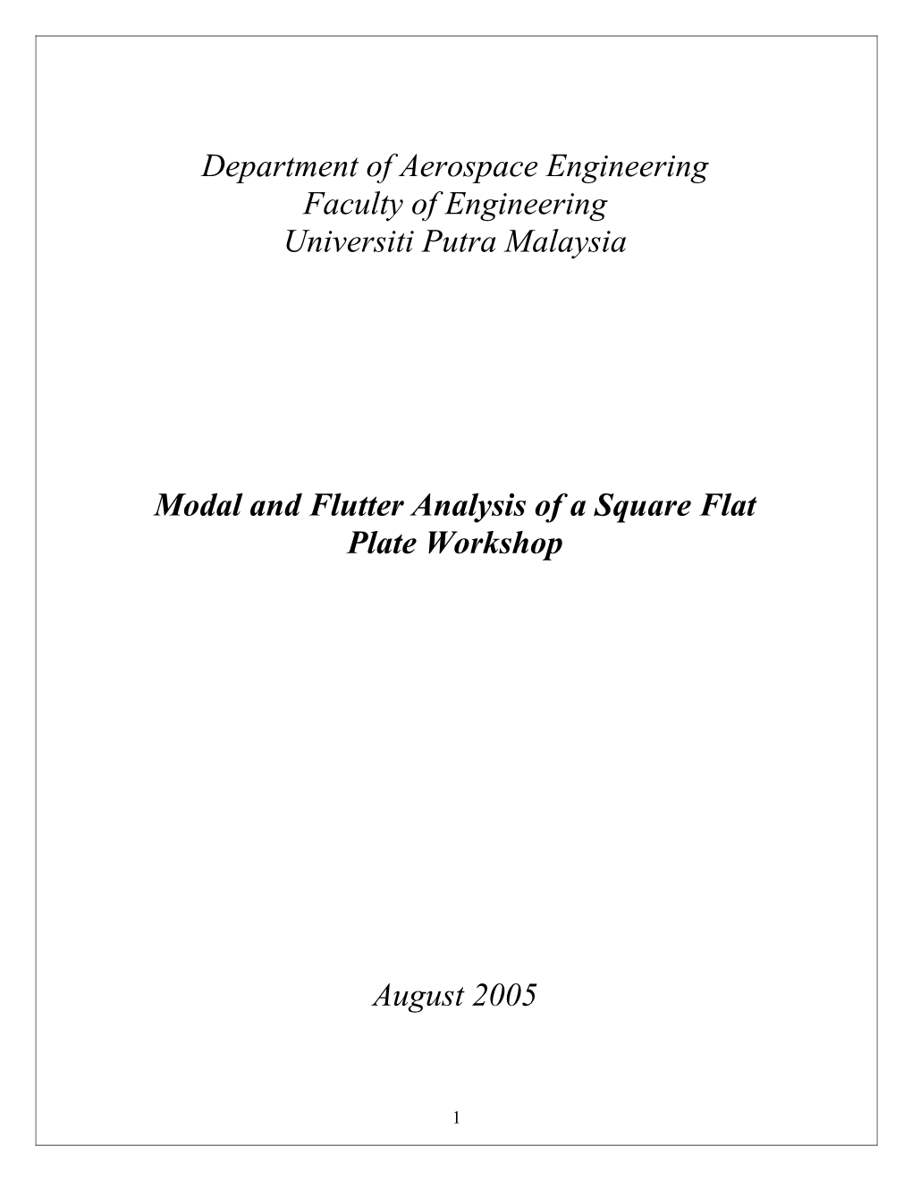 Workshop 1 Modal Analysis of a Flat Plate