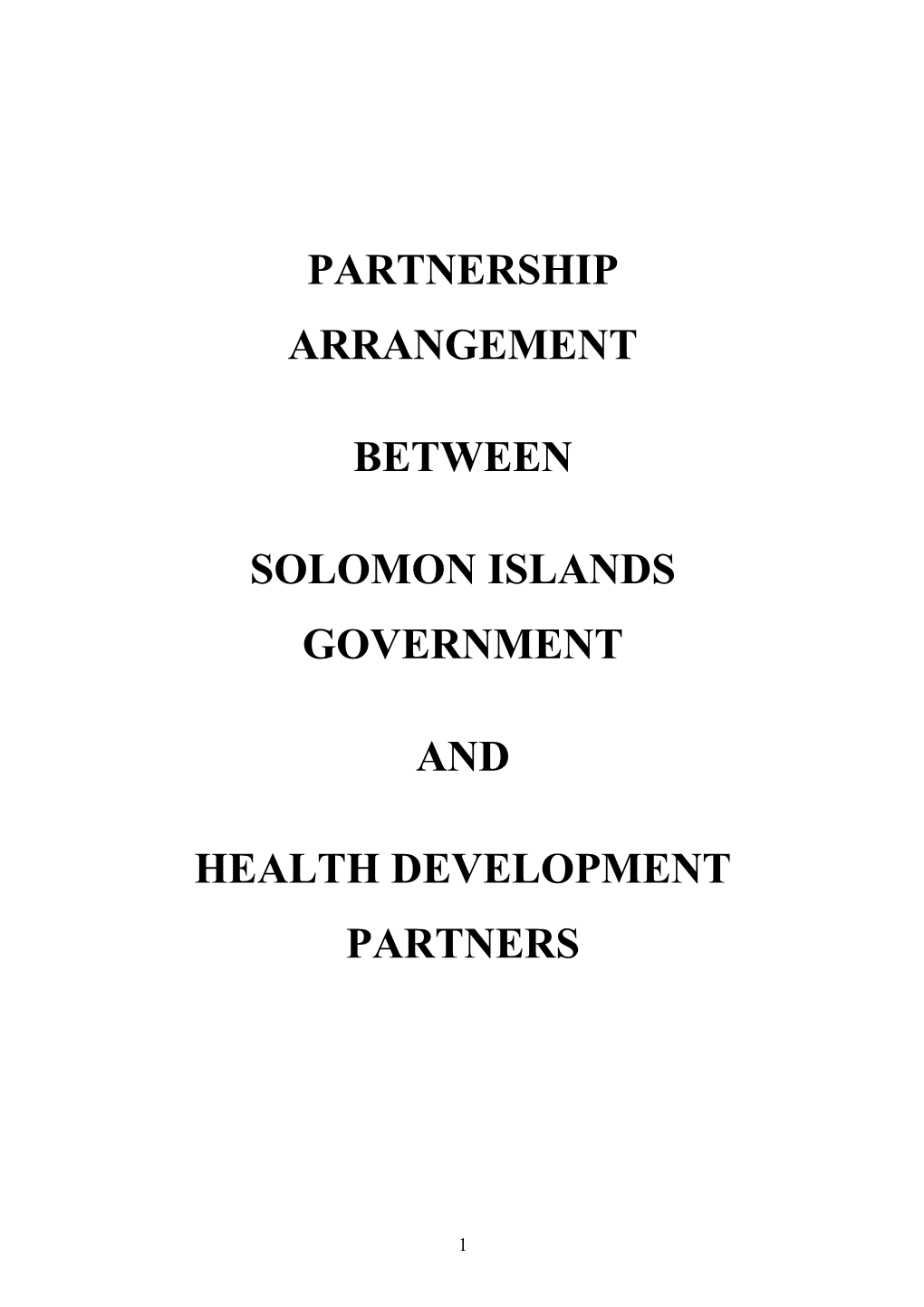 Partnership Arrangement Between Solomon Islands Government and Health Development Partners