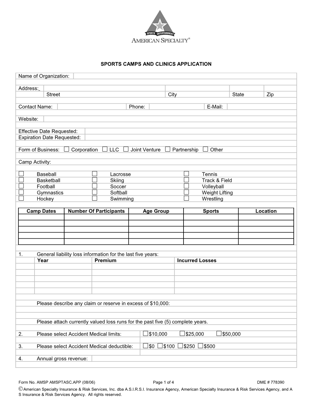 Sports Camps and Clinics Application