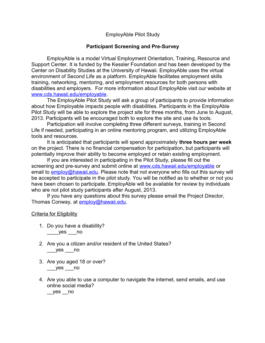 Participant Screening and Pre-Survey
