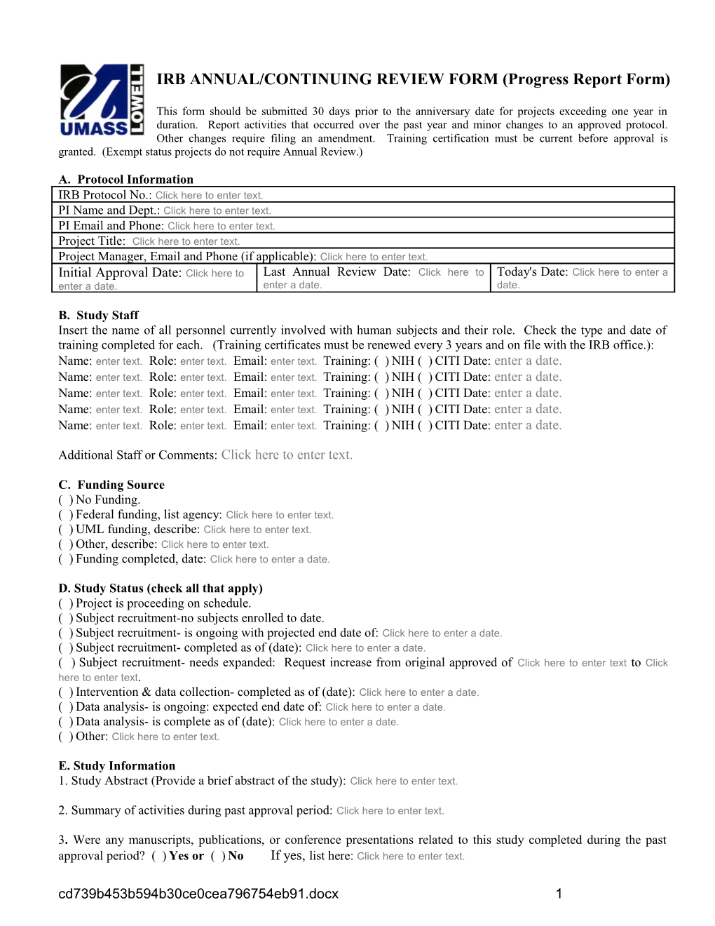 IRB ANNUAL/CONTINUING REVIEW FORM (Progress Report Form)