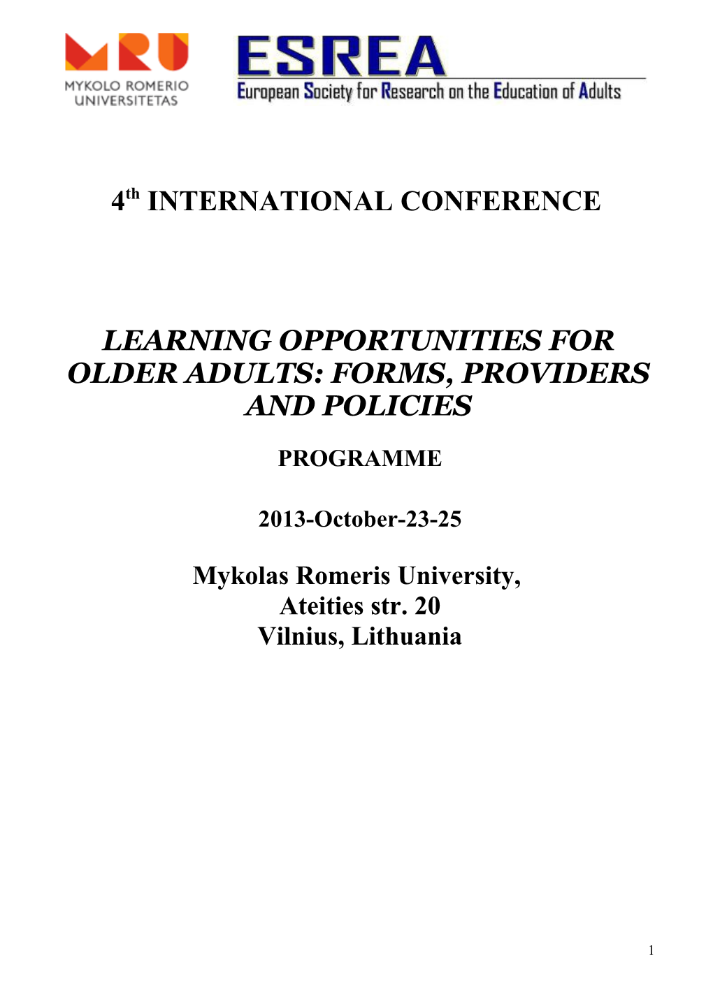 Learning Opportunities for Older Adults: Forms, Providers and Policies