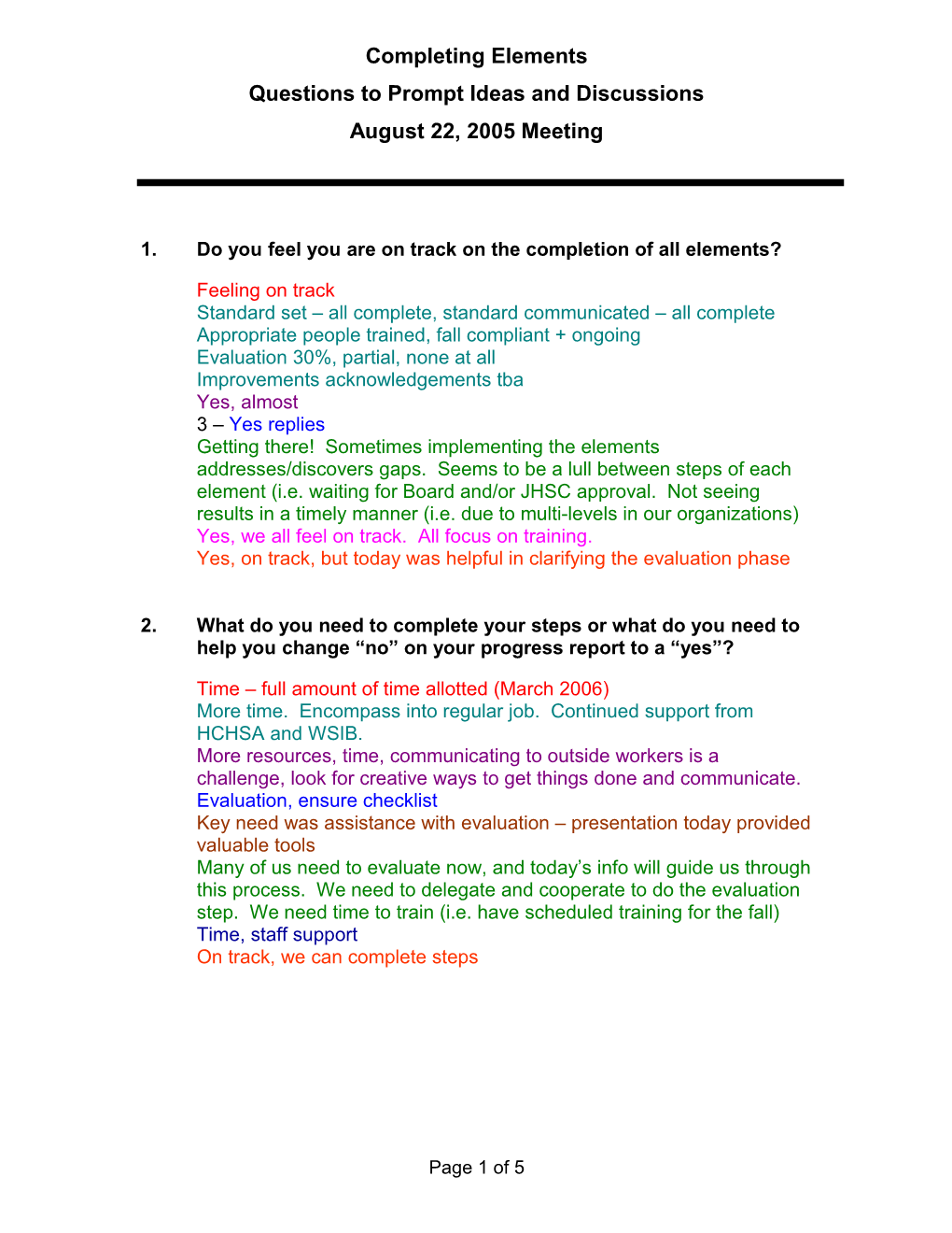 Completing Elements - Questions to Prompt Ideas and Discussions