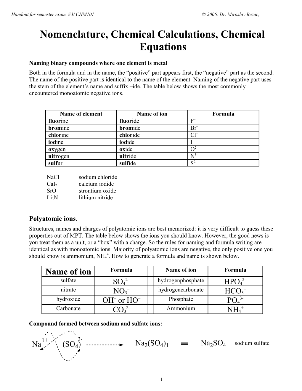 Chemical Calculations, Chemical Equations