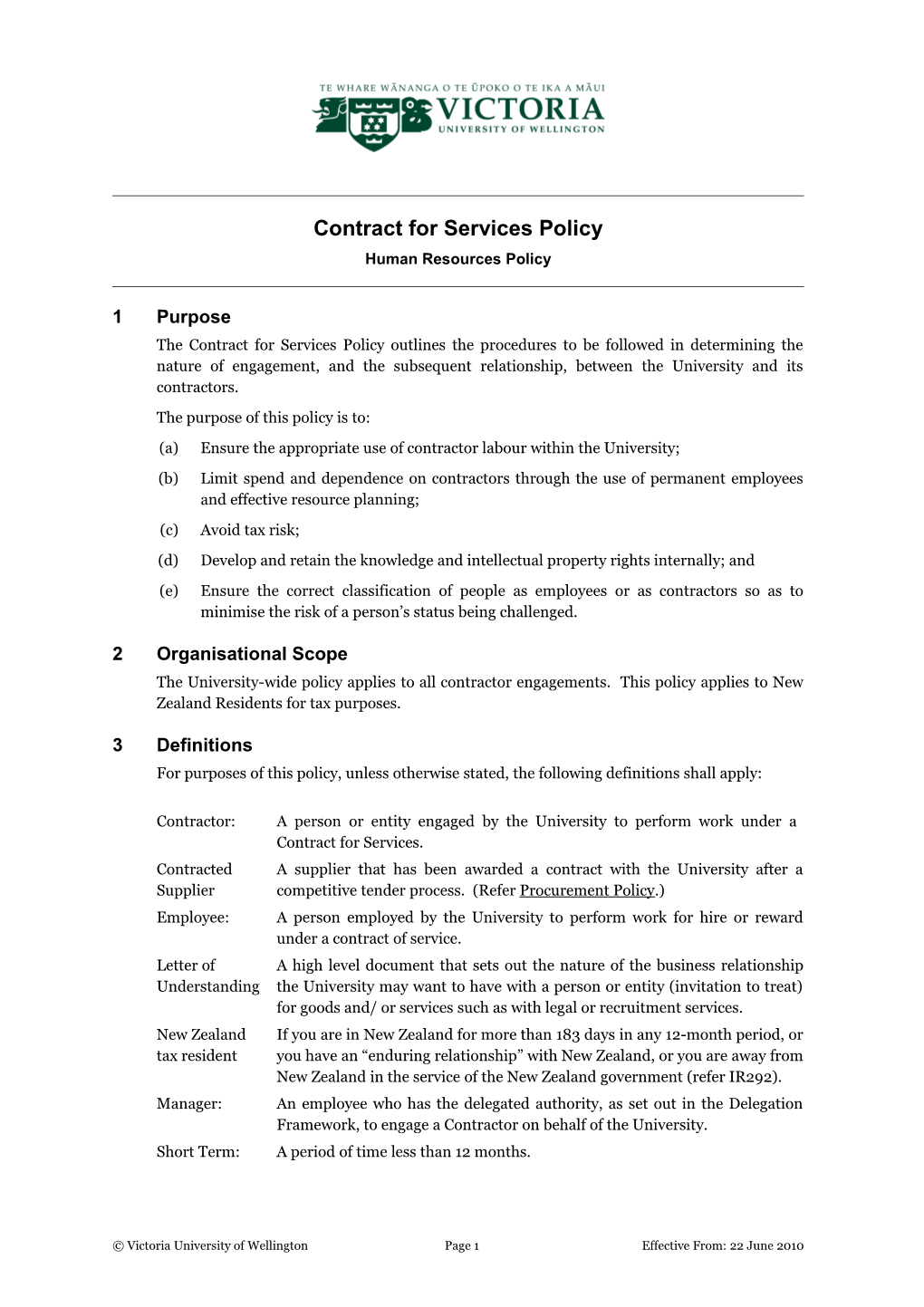 Contract for Services Policy