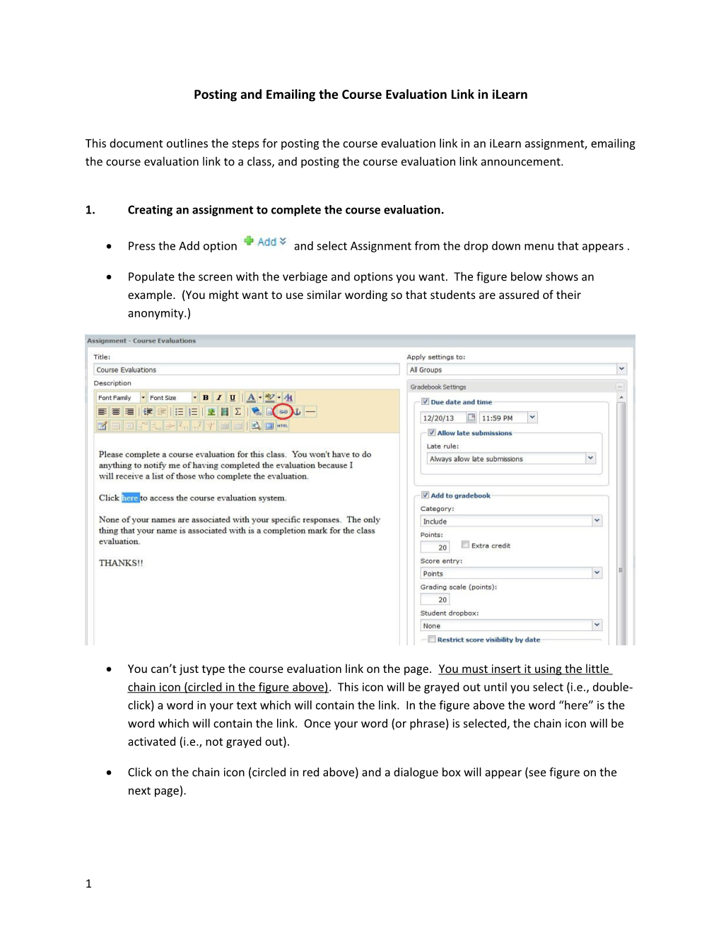 Posting and Emailing the Course Evaluation Link in Ilearn