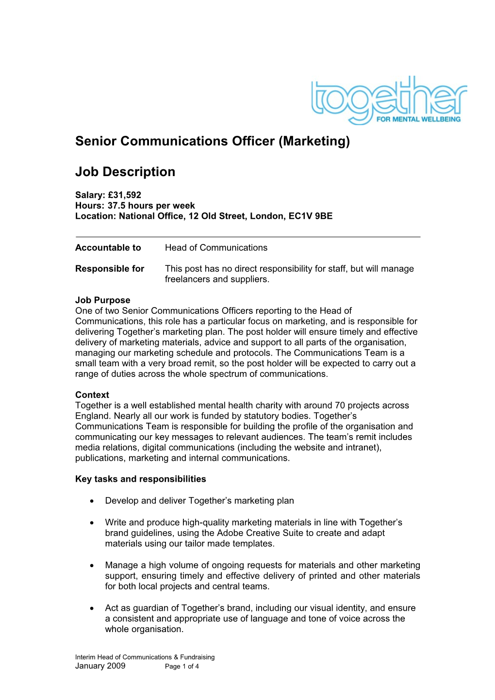 Senior Communications Officer (Marketing)