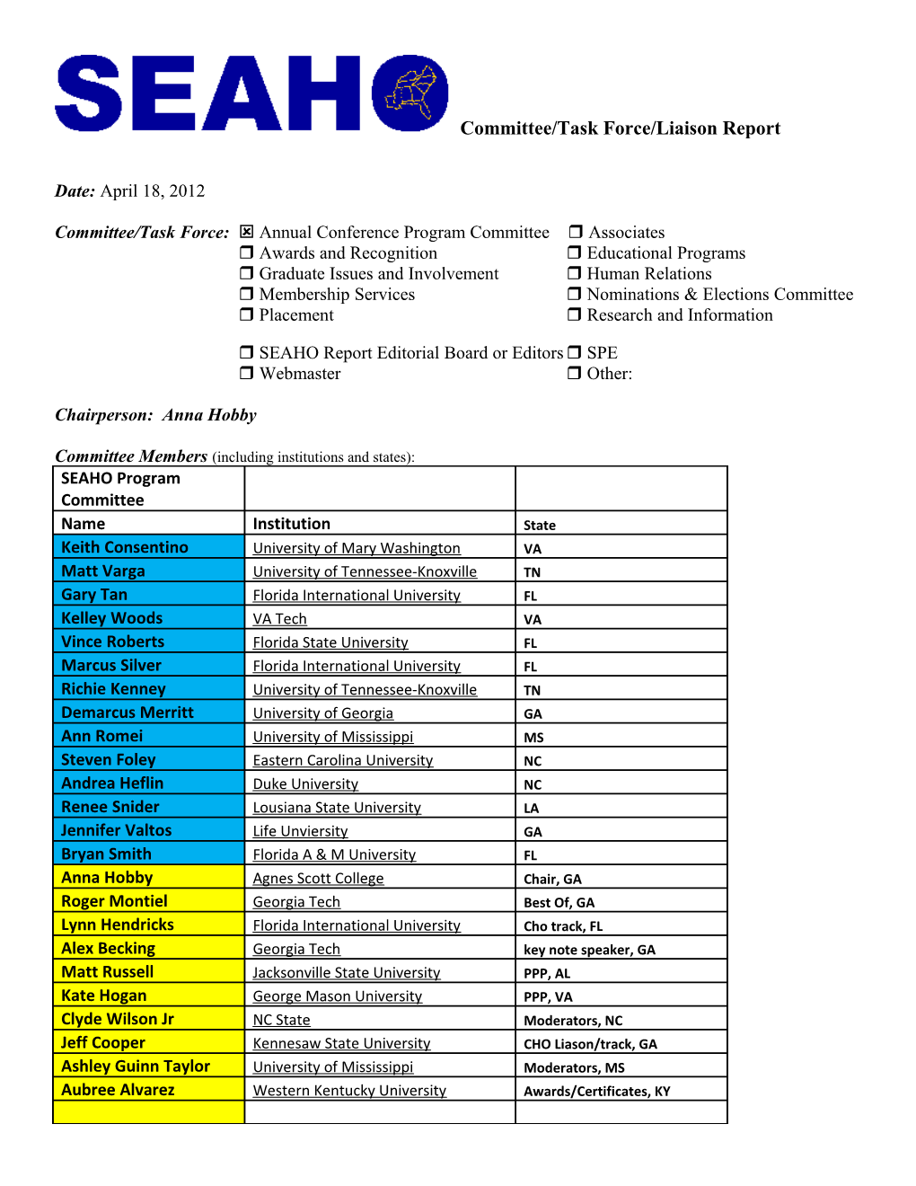 Committee and Task Force Quarterly Report