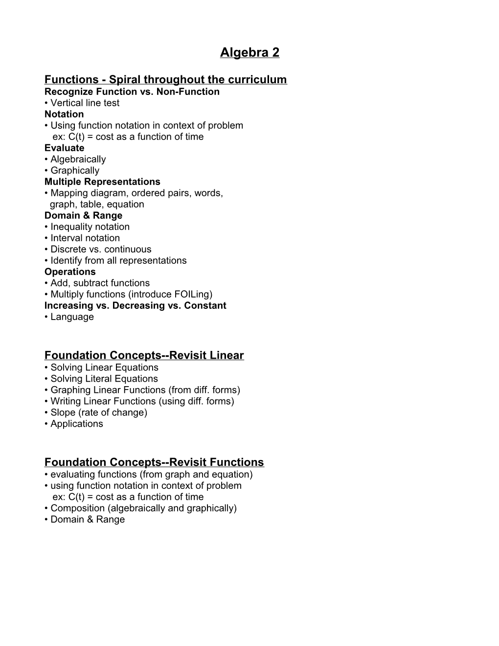 Functions - Spiral Throughout the Curriculum