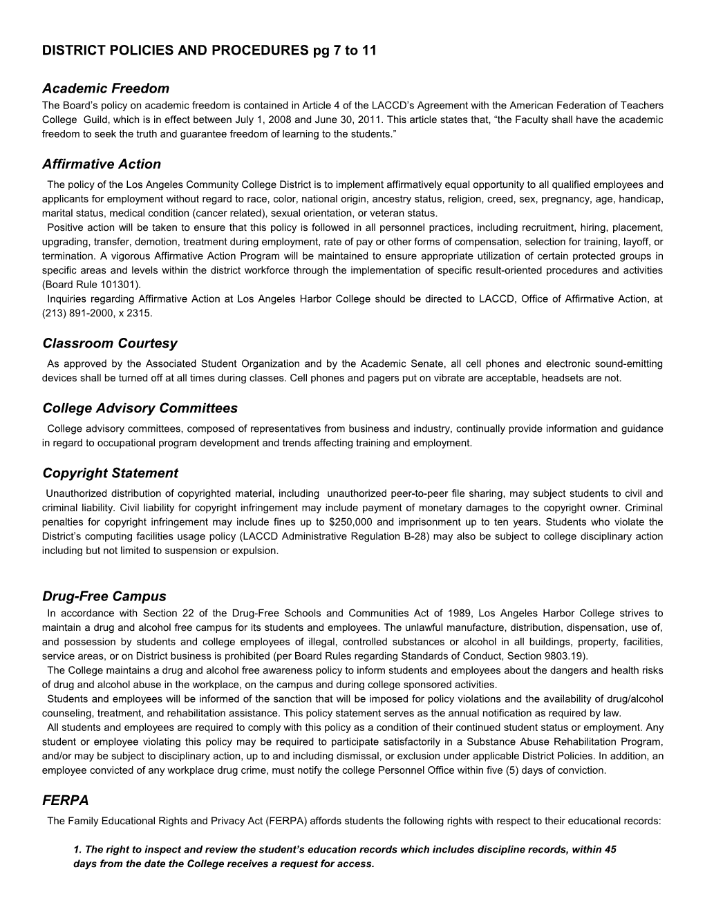 DISTRICT POLICIES and PROCEDURES Pg 7 to 11