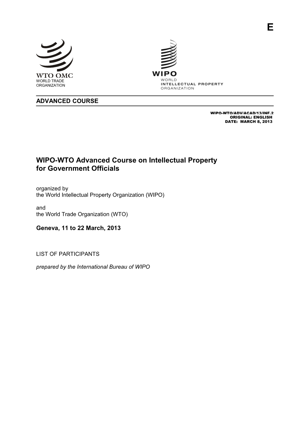 WIPO-WTO Advanced Course on Intellectual Property