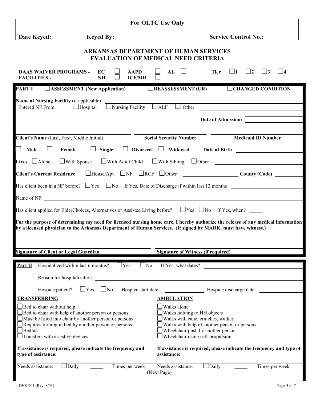 Notice of New DMS-703 Medical Need Determination Form