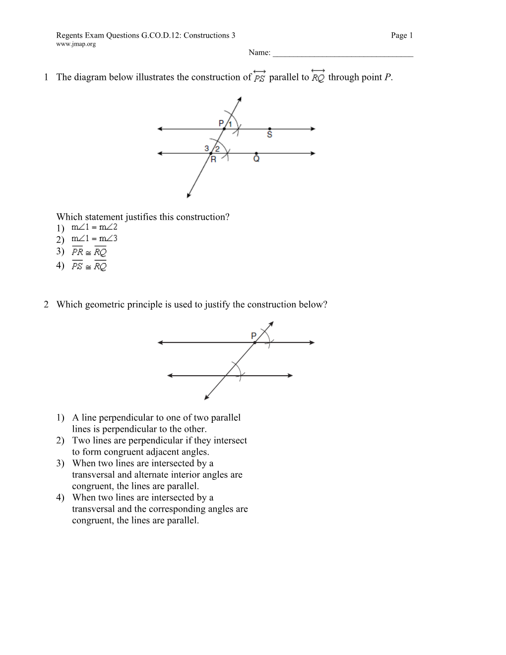 Regents Exam Questions G.CO.D.12: Constructions 3Page 1