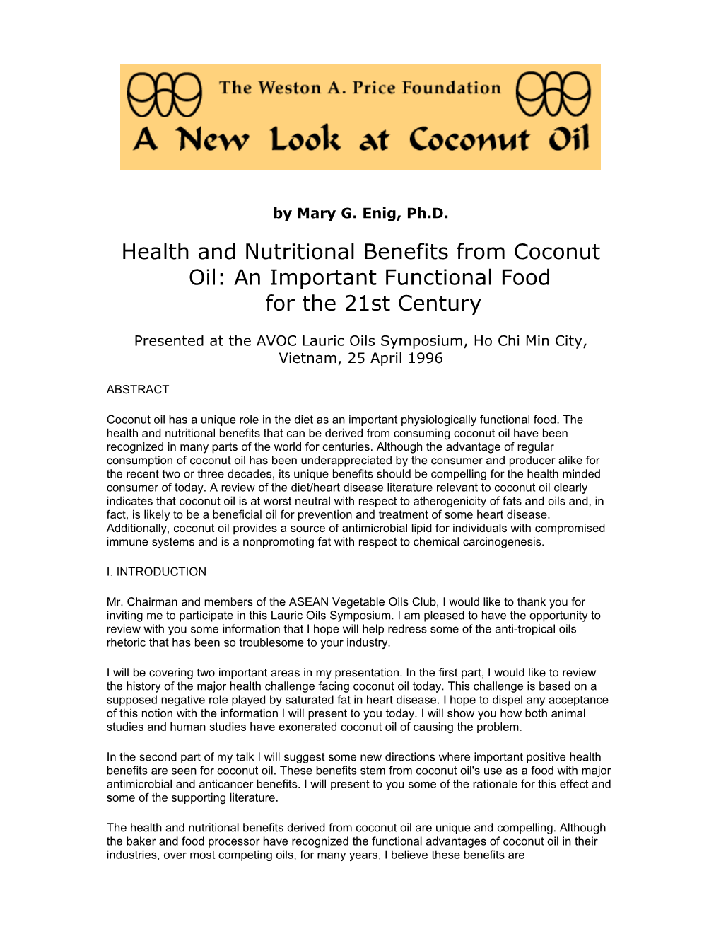 Health and Nutritional Benefits from Coconut Oil: an Important Functional Food for The