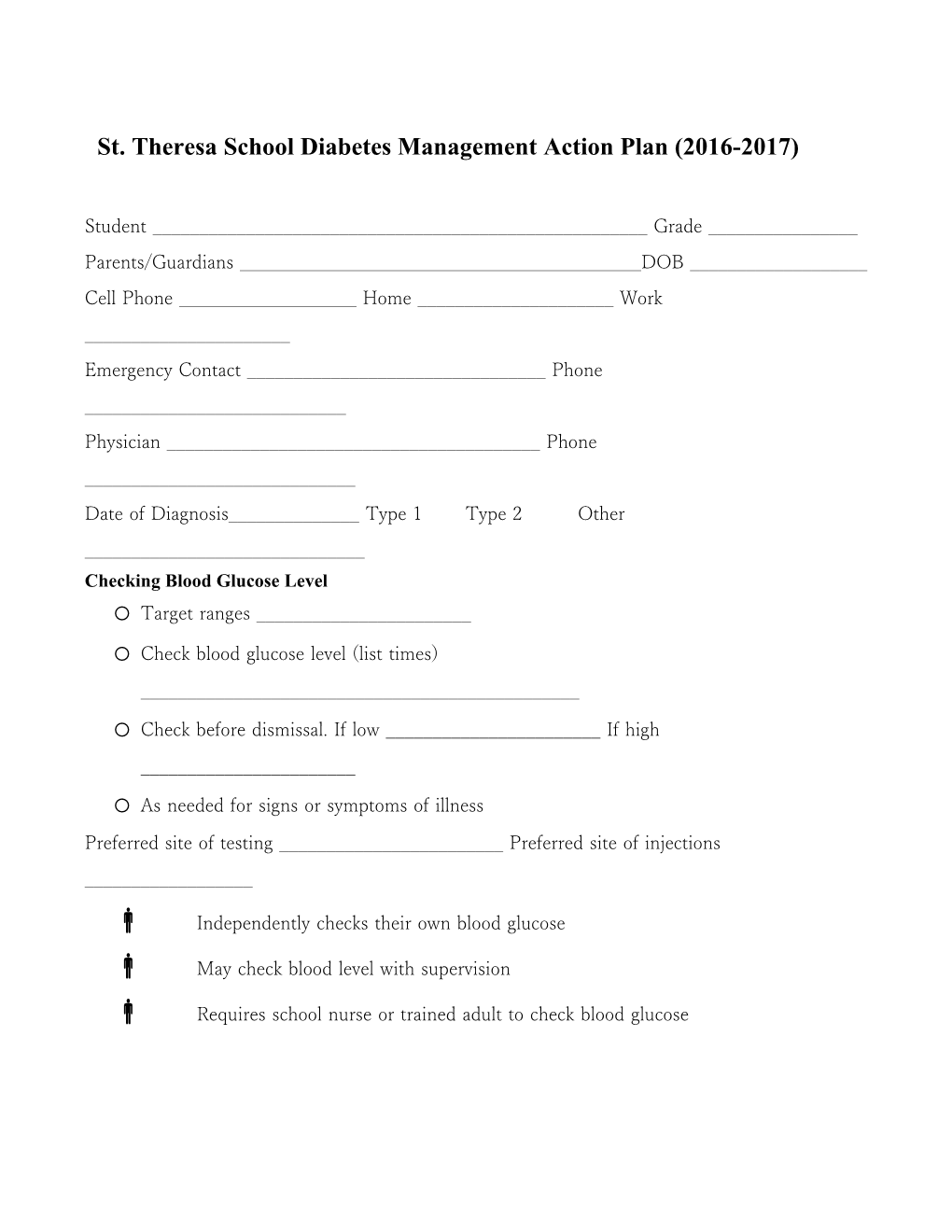 St. Theresa School Diabetes Management Action Plan (2016-2017)