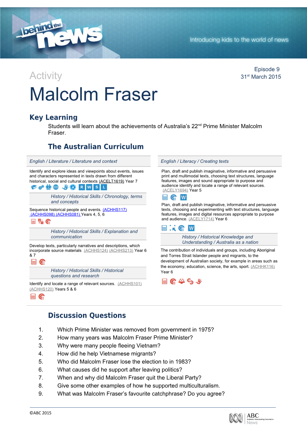 Students Will Learn About the Achievements of Australia S 22Nd Prime Minister Malcolm Fraser