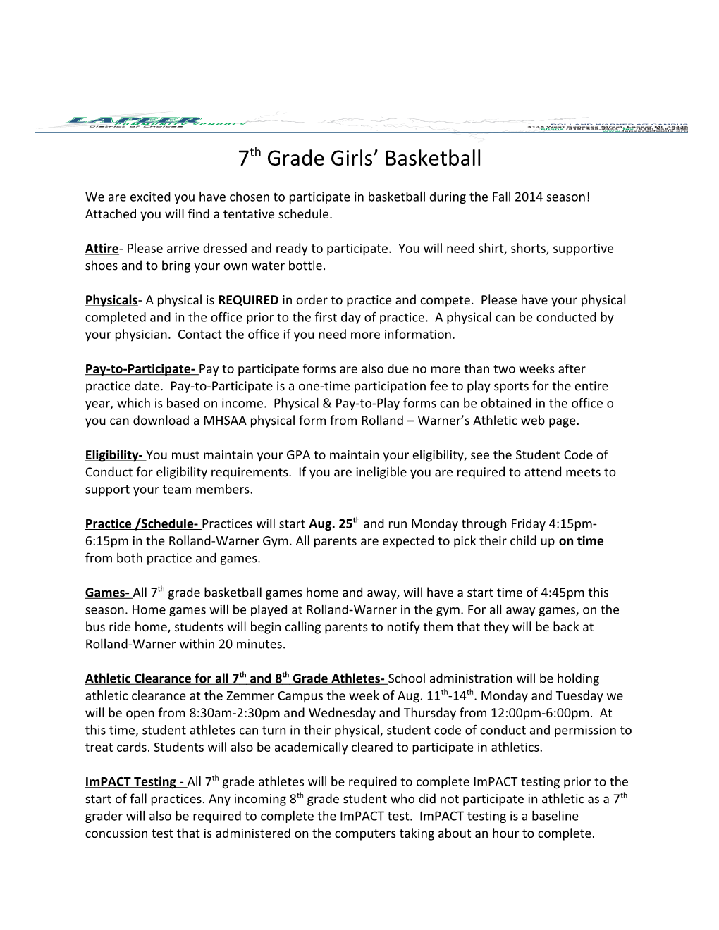7Th Grade Girls Basketball