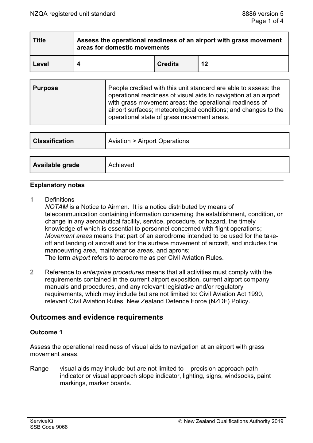 8886 Assess the Operational Readiness of an Airport with Grass Movement Areas for Domestic