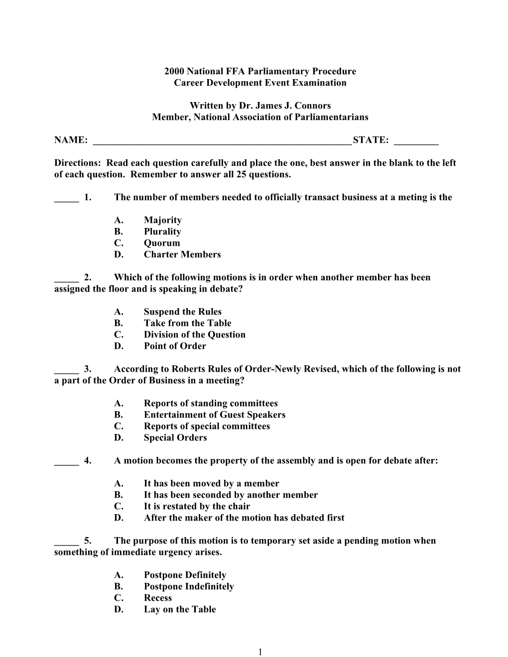 2000 National FFA Parliamentary Procedure