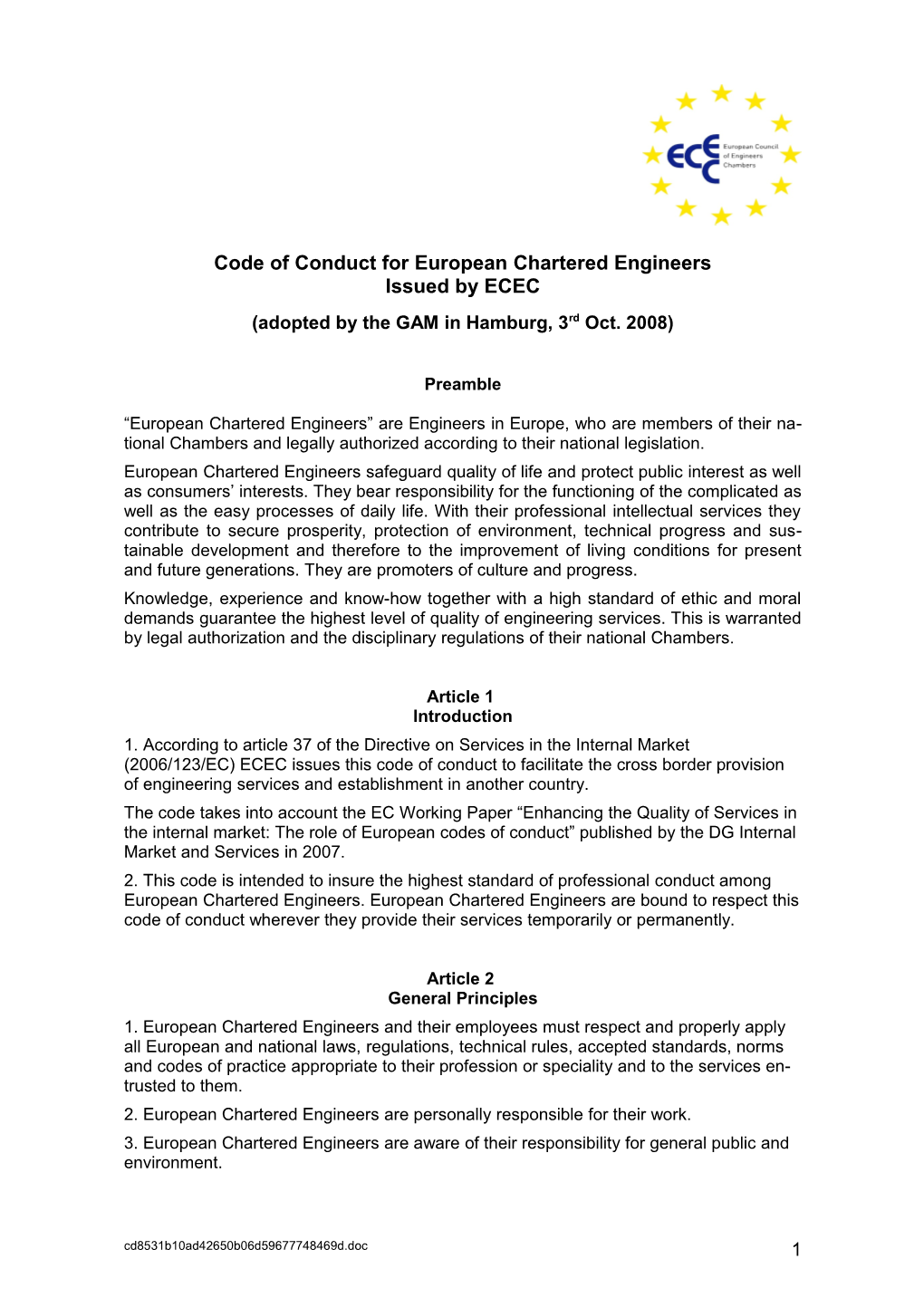 Code of Conduct for European Chartered Engineers