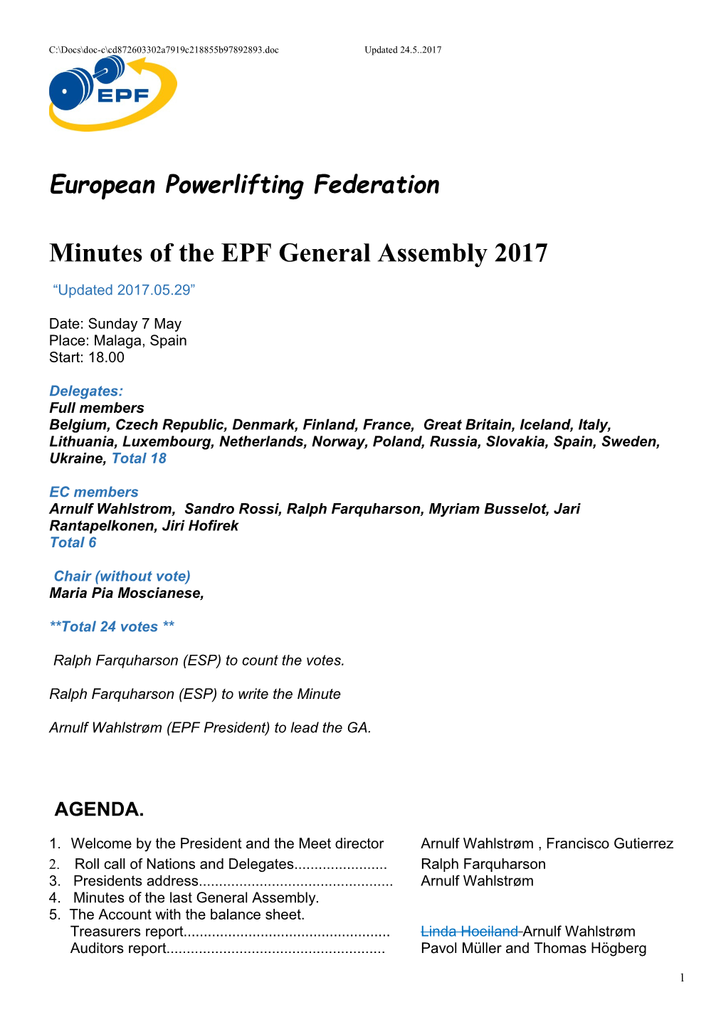 Minutes of the EPF General Assembly 2017