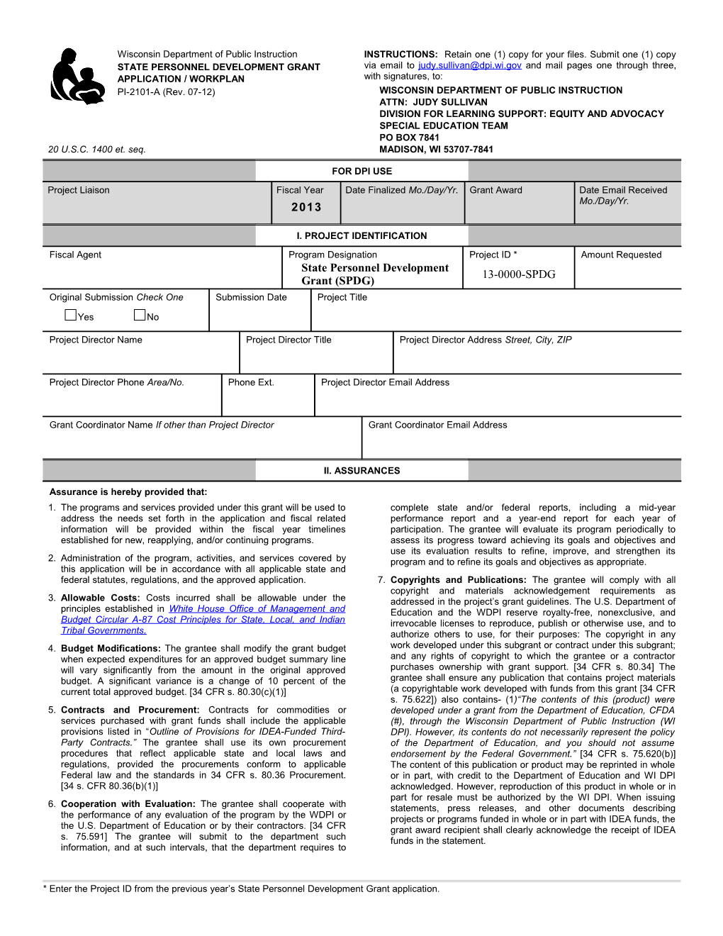 PI-2101-A State Personnel Development Grant Application / Workplan