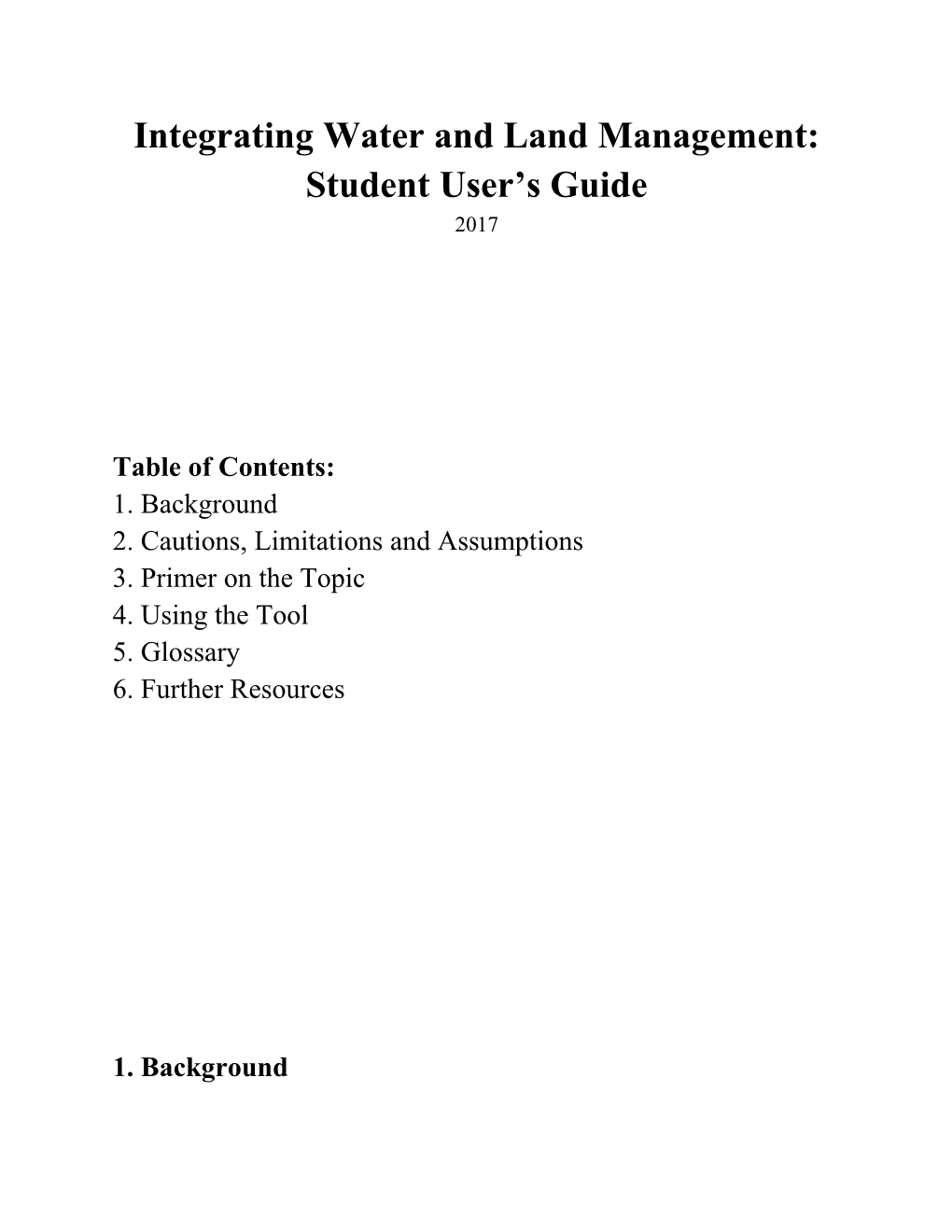 Integrating Water and Land Management: Student User S Guide