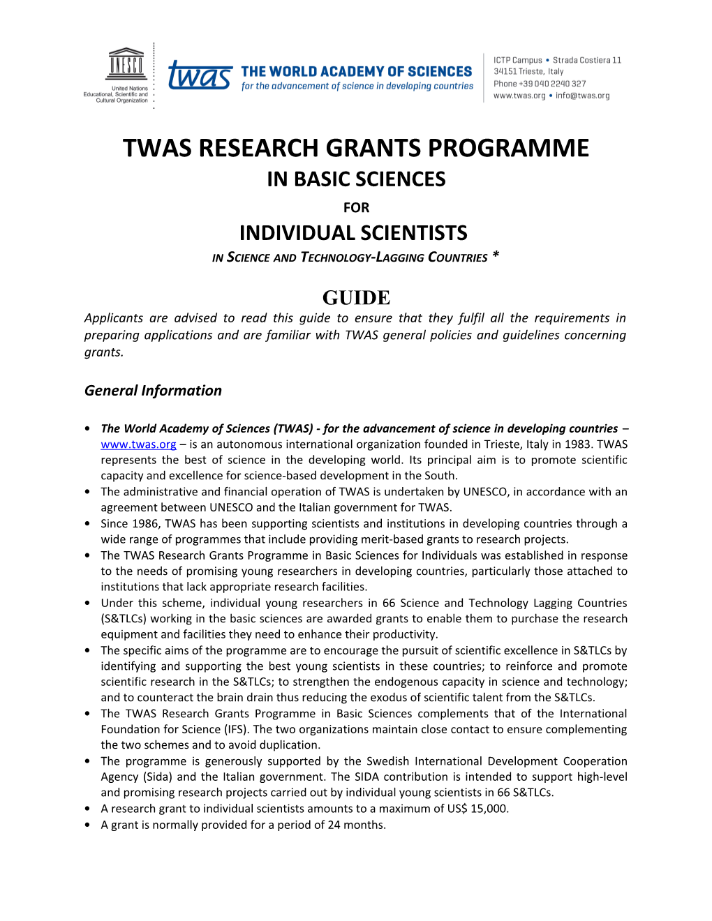 Twas Research Grants Programme