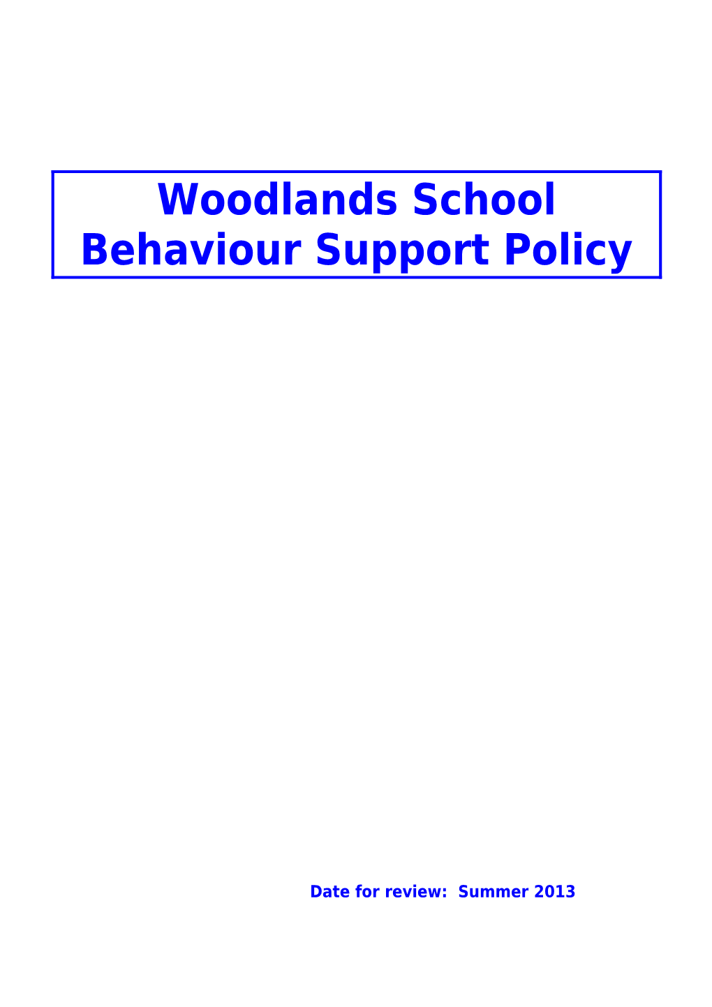 Behaviour Support Policy