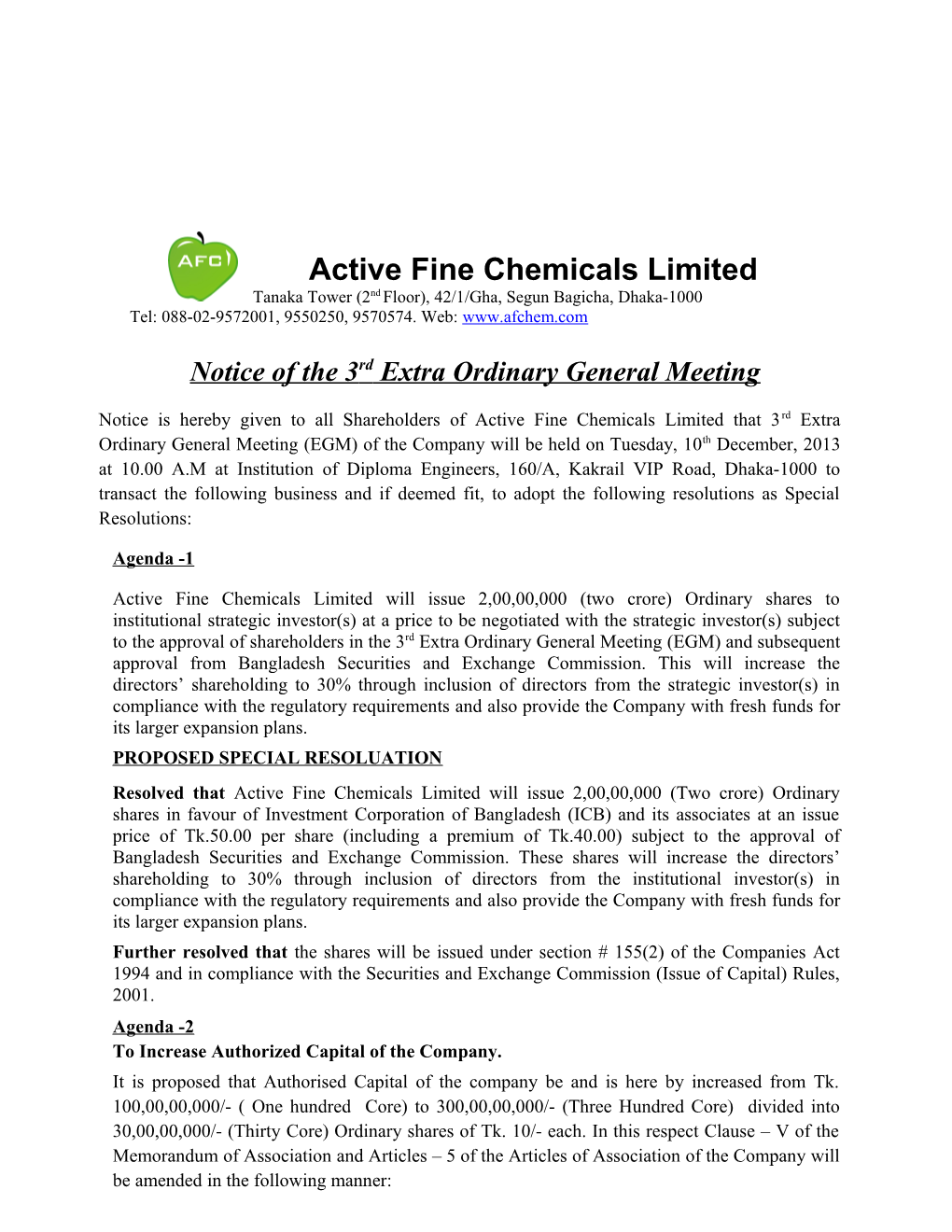 Active Fine Chemicals Limited