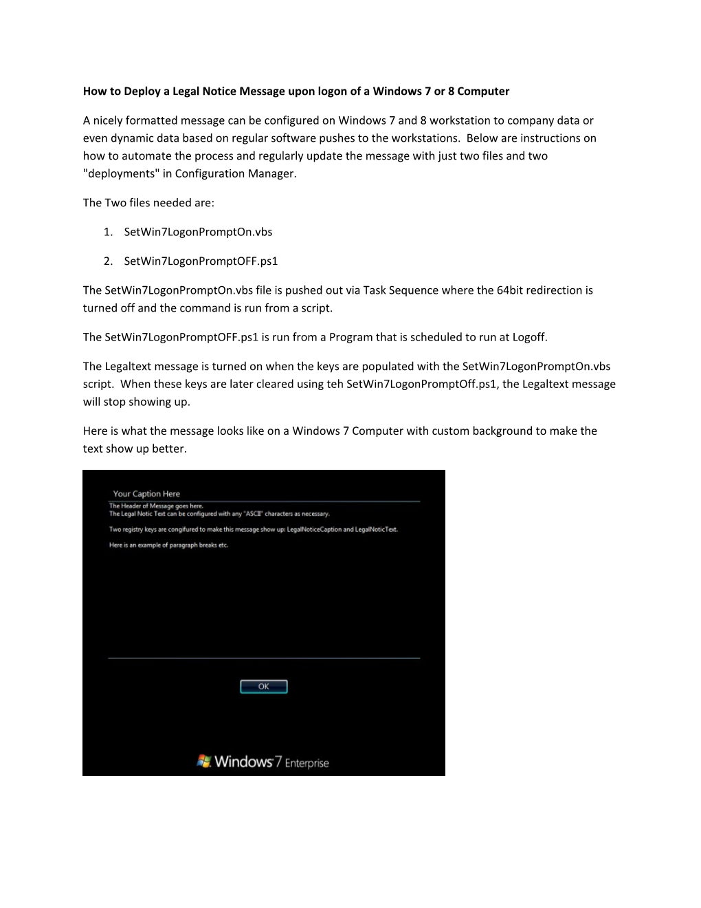 How to Deploy a Legal Notice Message Upon Logon of a Windows 7 Or 8 Computer