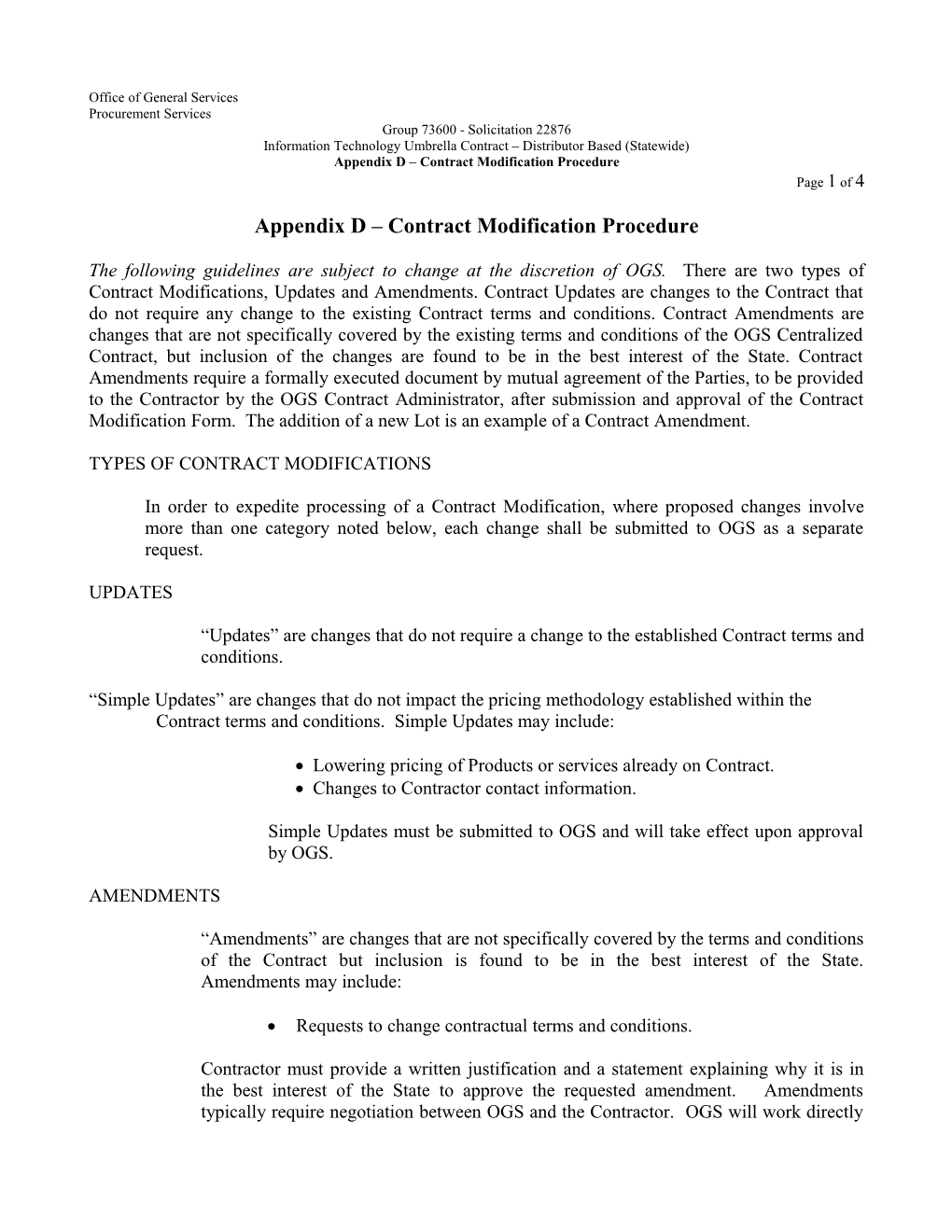 Appendix D Contract Modification Procedure