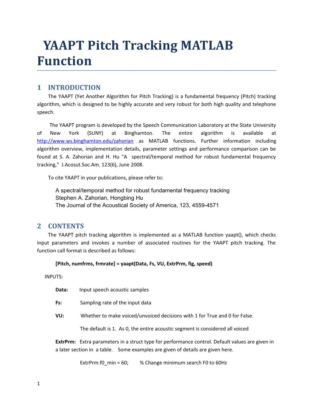 YAAPT Pitch Tracking MATLAB Function