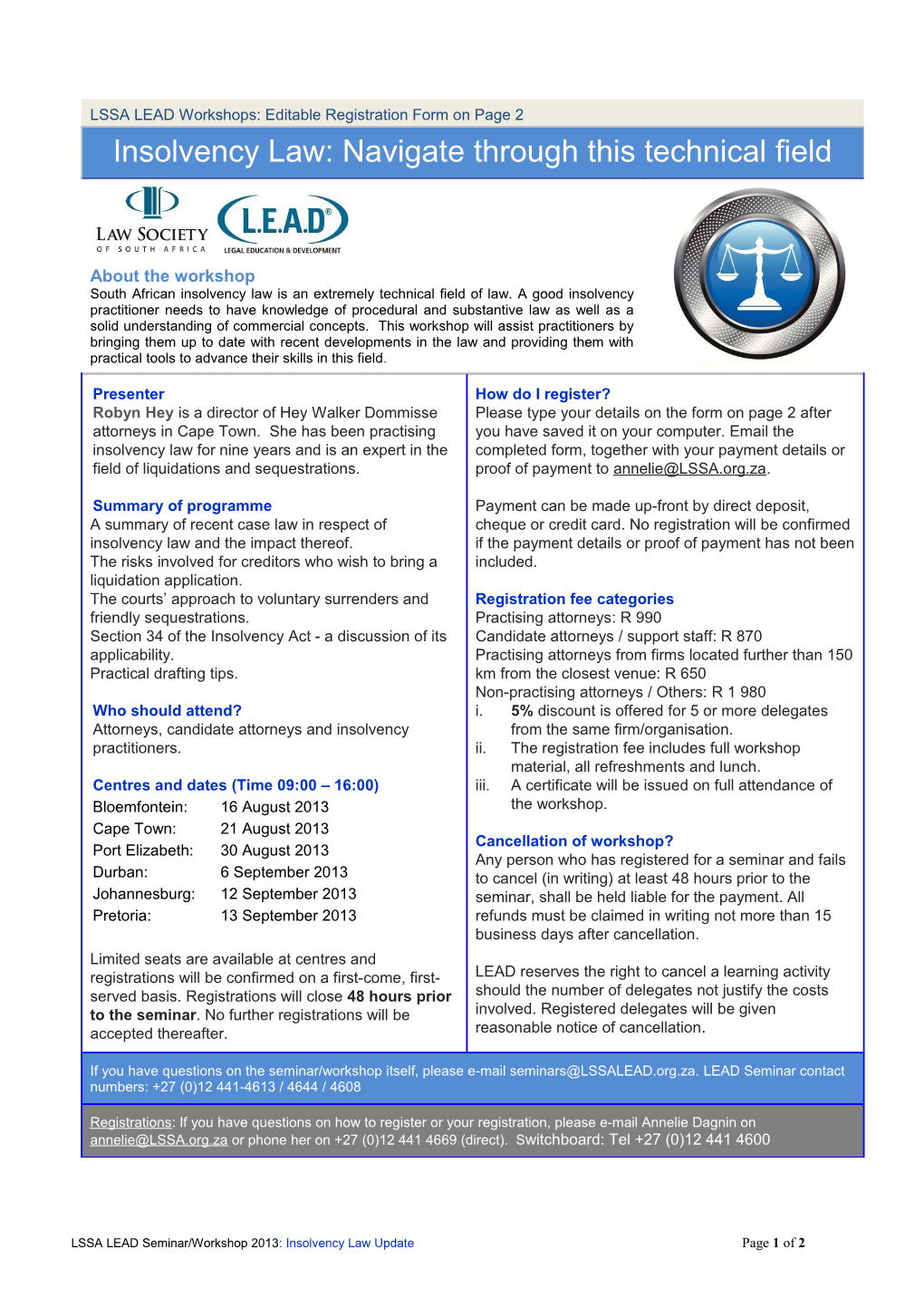 LSSA LEAD SEMINARS 2013: : Insolvency Law Update Page 1 of 3