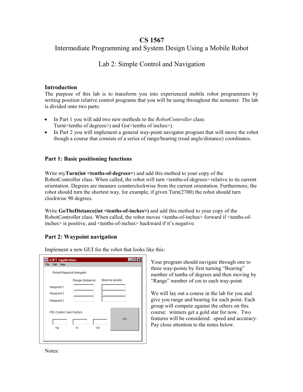 Intermediate Programming and System Design Using a Mobile Robot