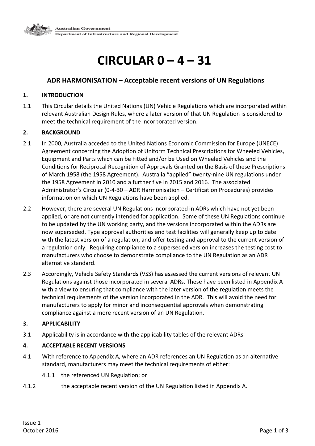 ADR HARMONISATION Acceptable Recent Versions of UN Regulations