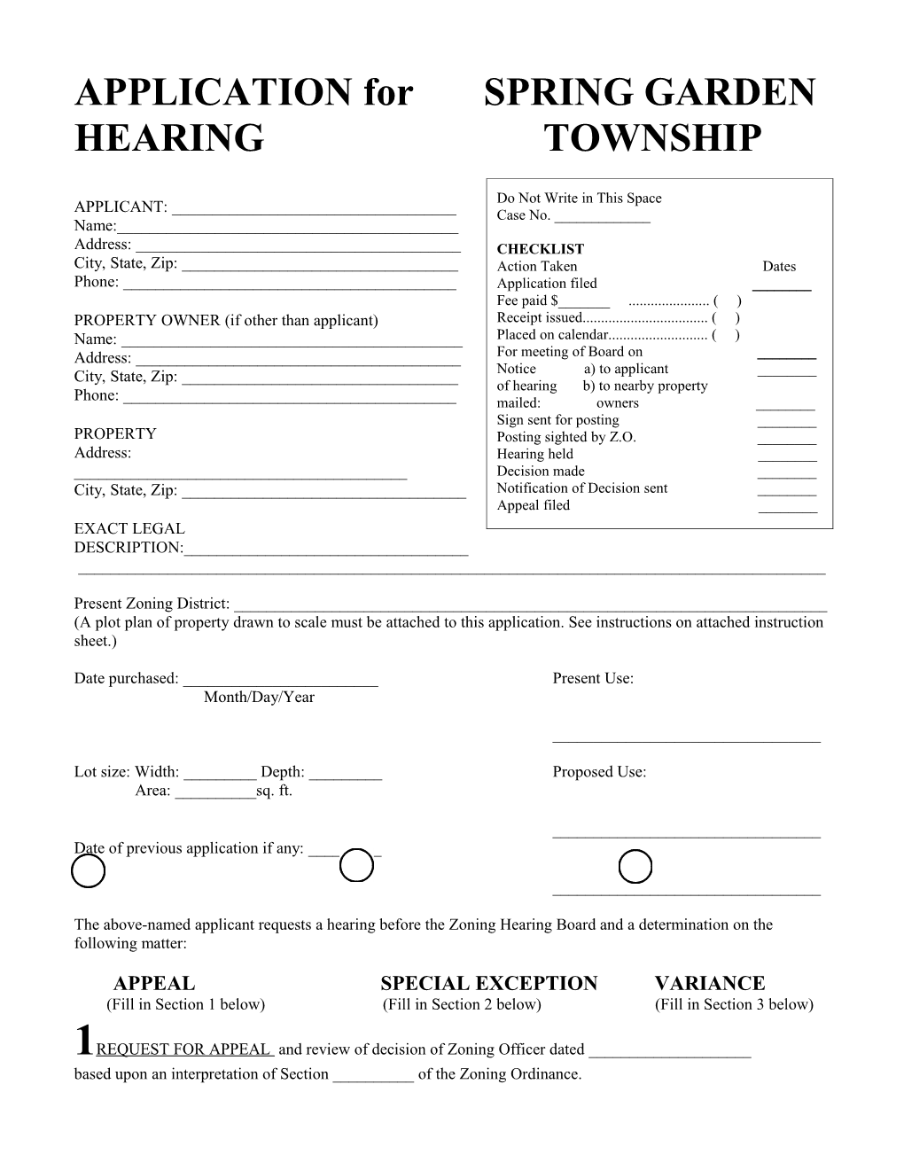 APPLICATION for HEARING
