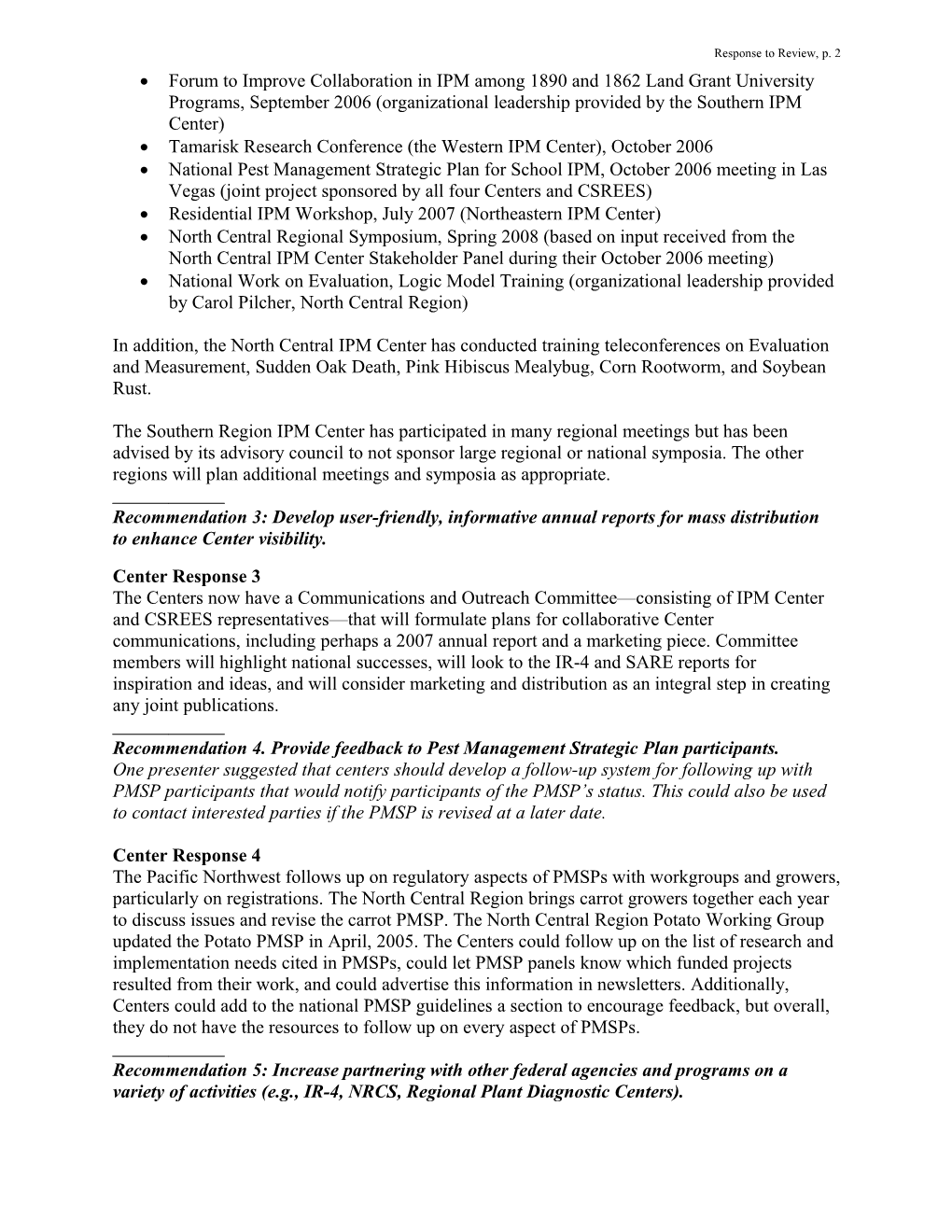 Regional IPM Centers Response to the 2006 Mid-Term Review