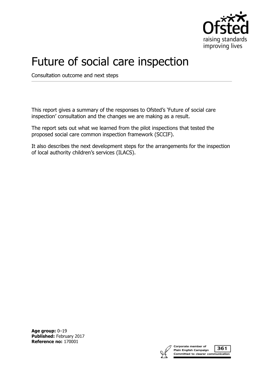 Future of Social Care Inspection - Consultation Outcomes - Ready for 2Nd Edit
