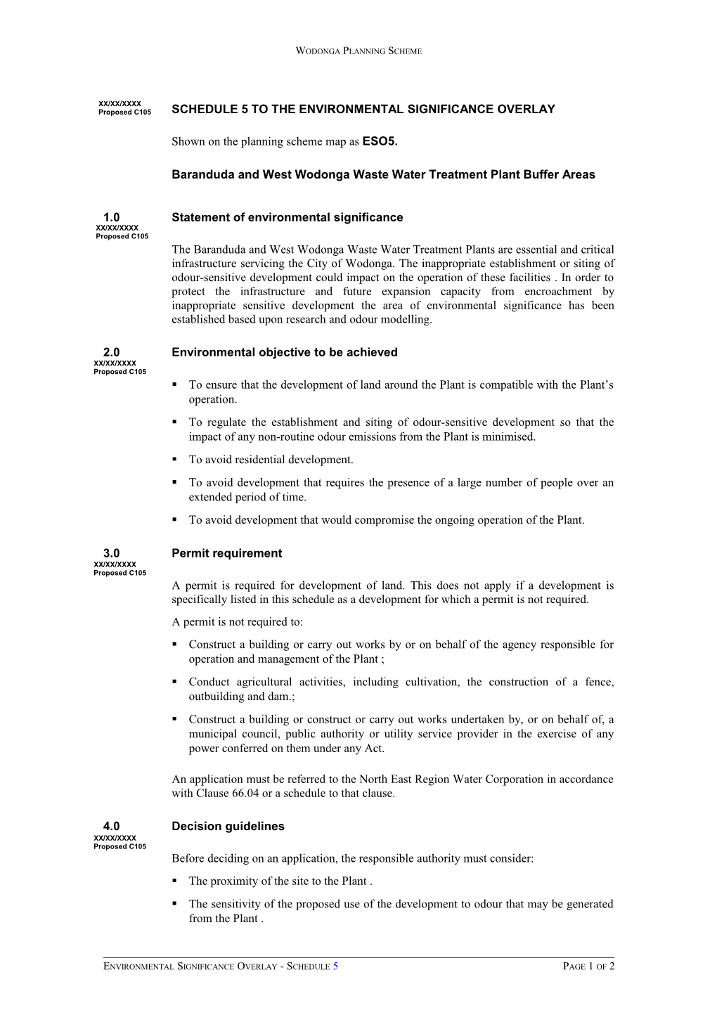 Baranduda and West Wodonga Waste Water Treatment Plant Buffer Areas