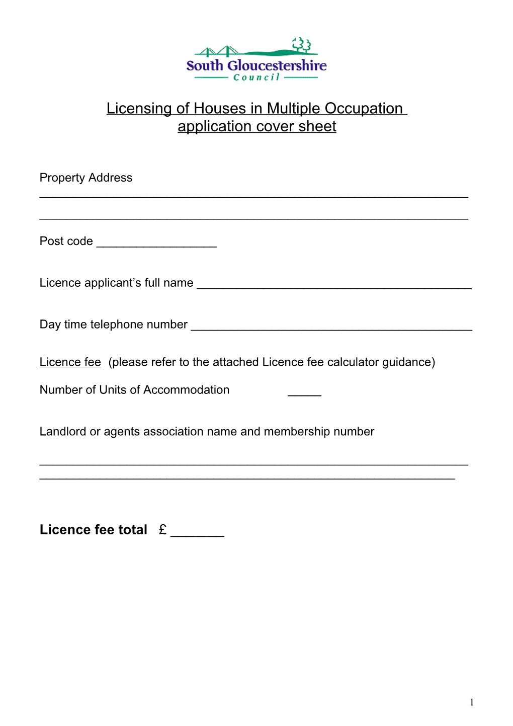 Bristol City Council House in Multiple Occupation (HMO) Licence Application Cover Sheet