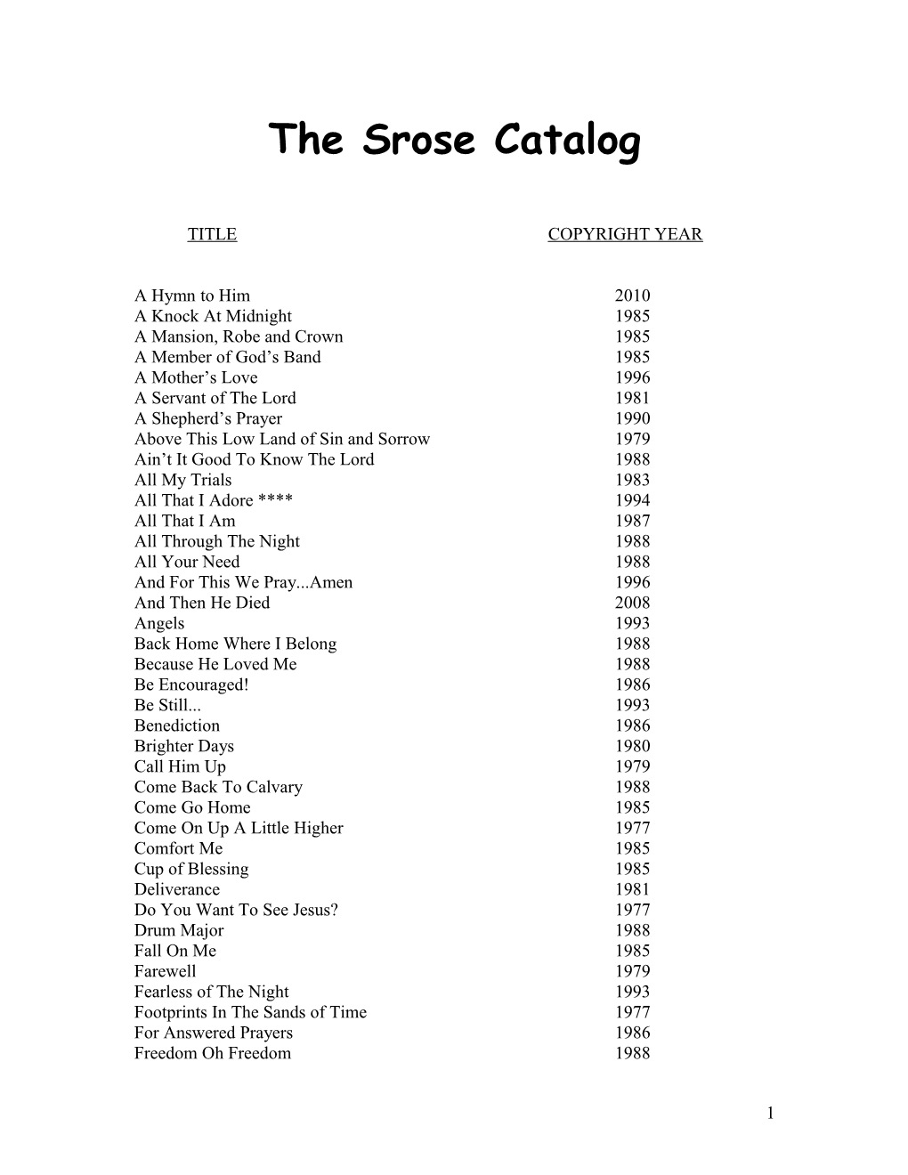 The Srose Catalog