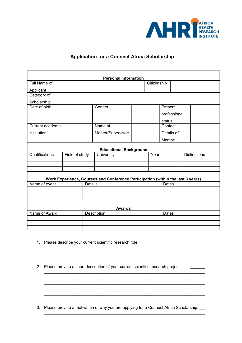 Application for a Connect Africascholarship