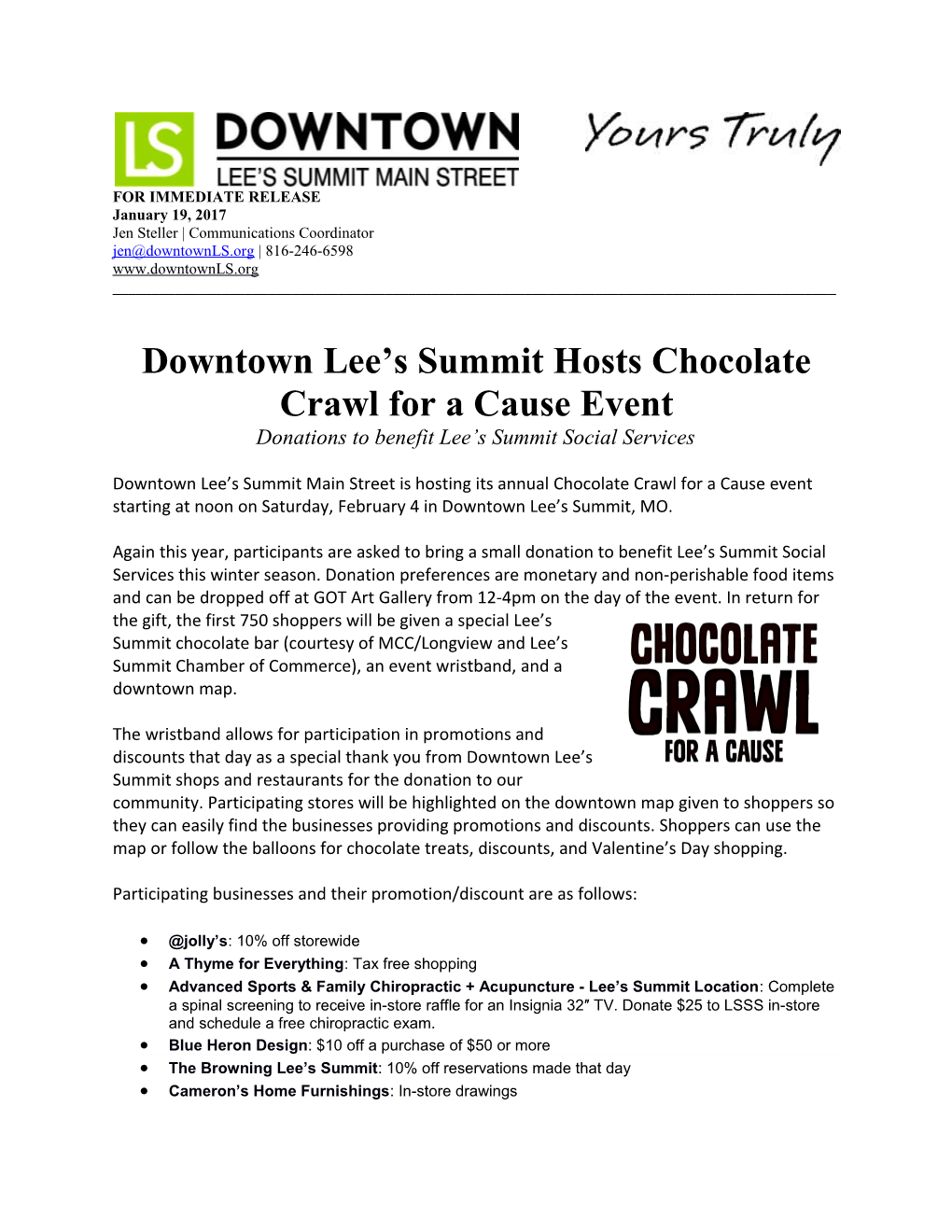 Downtown Lee S Summit Hosts Chocolate Crawl for a Cause Event