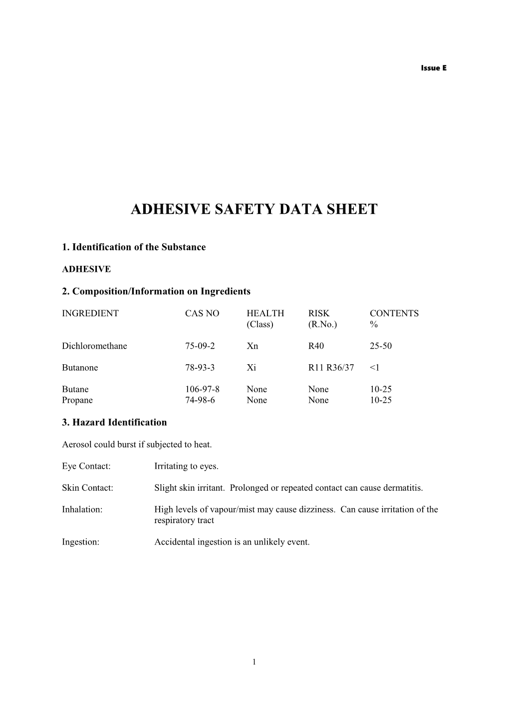 Adhesive Safety Data Sheet