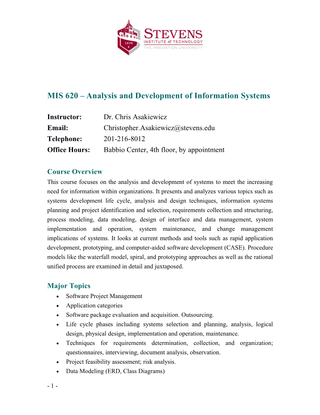 MIS 620 - Analysis and Development of Information Systems