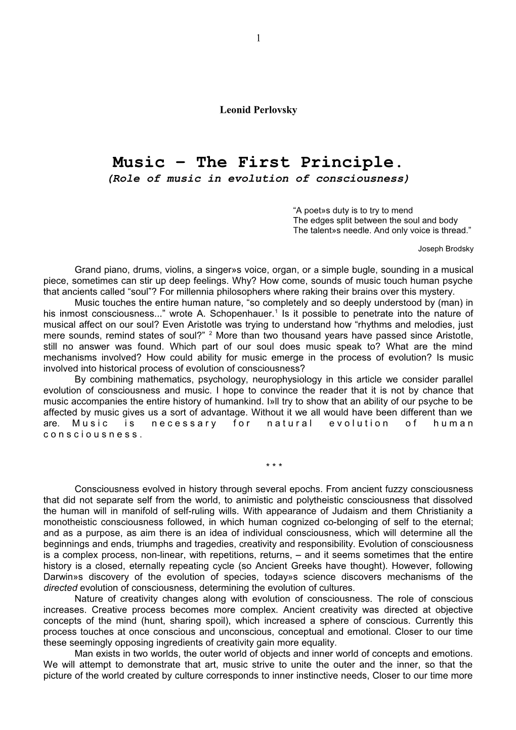 Music the First Principle