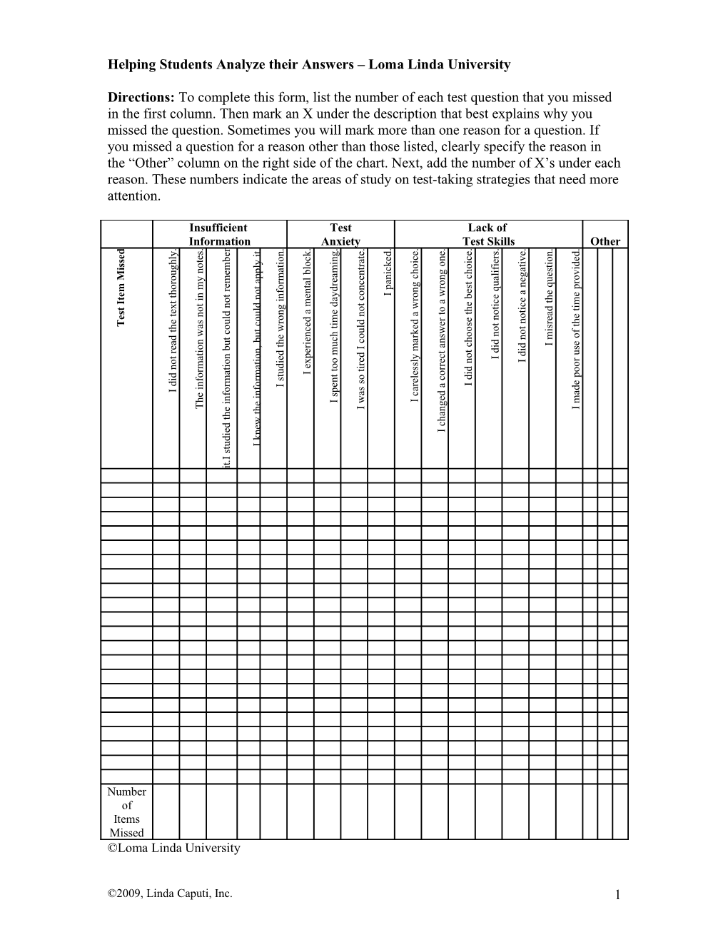 Helping Students Analyze Their Answers Loma Linda University